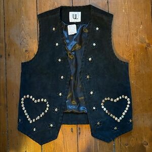 Free people x understated leather black suede heart  studded vest medium women’s